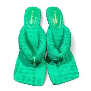 Green Terry Cloth Thong Heeled Dee Sandal Size 9